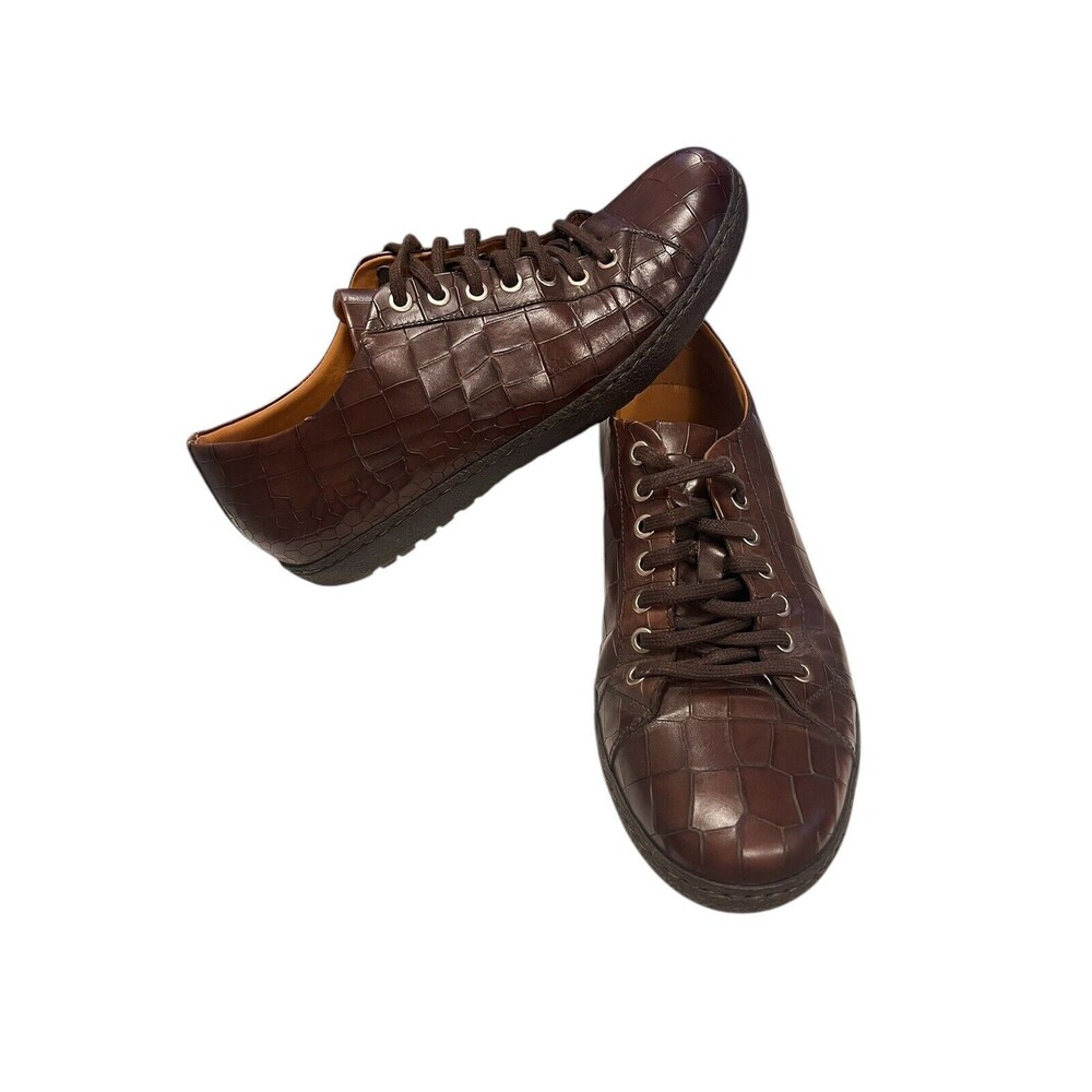 Magnanni Saks‎ Fifth Avenue Mens Sz 8 Croc Embossed Leather Lace Up Casual Shoes